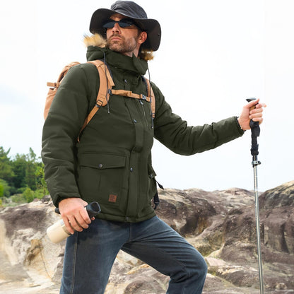 Men's Fleece-Lined Parka Jacket Warm Puffer Black