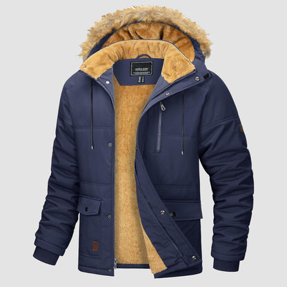 Men's Fleece-Lined Parka Jacket Warm Puffer Black