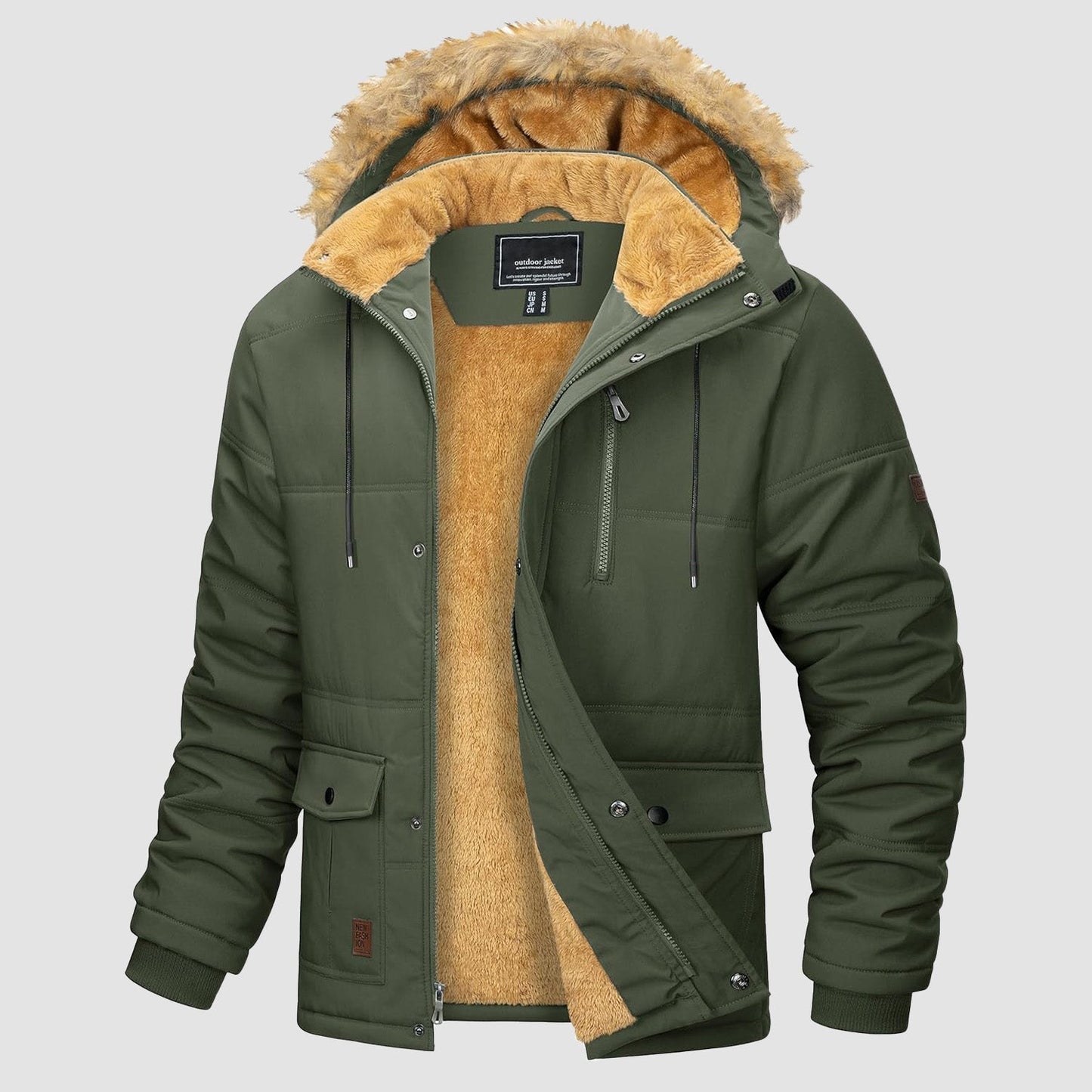 Men's Fleece-Lined Parka Jacket Warm Puffer Black