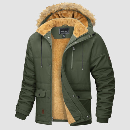 Men's Fleece-Lined Parka Jacket Warm Puffer Black