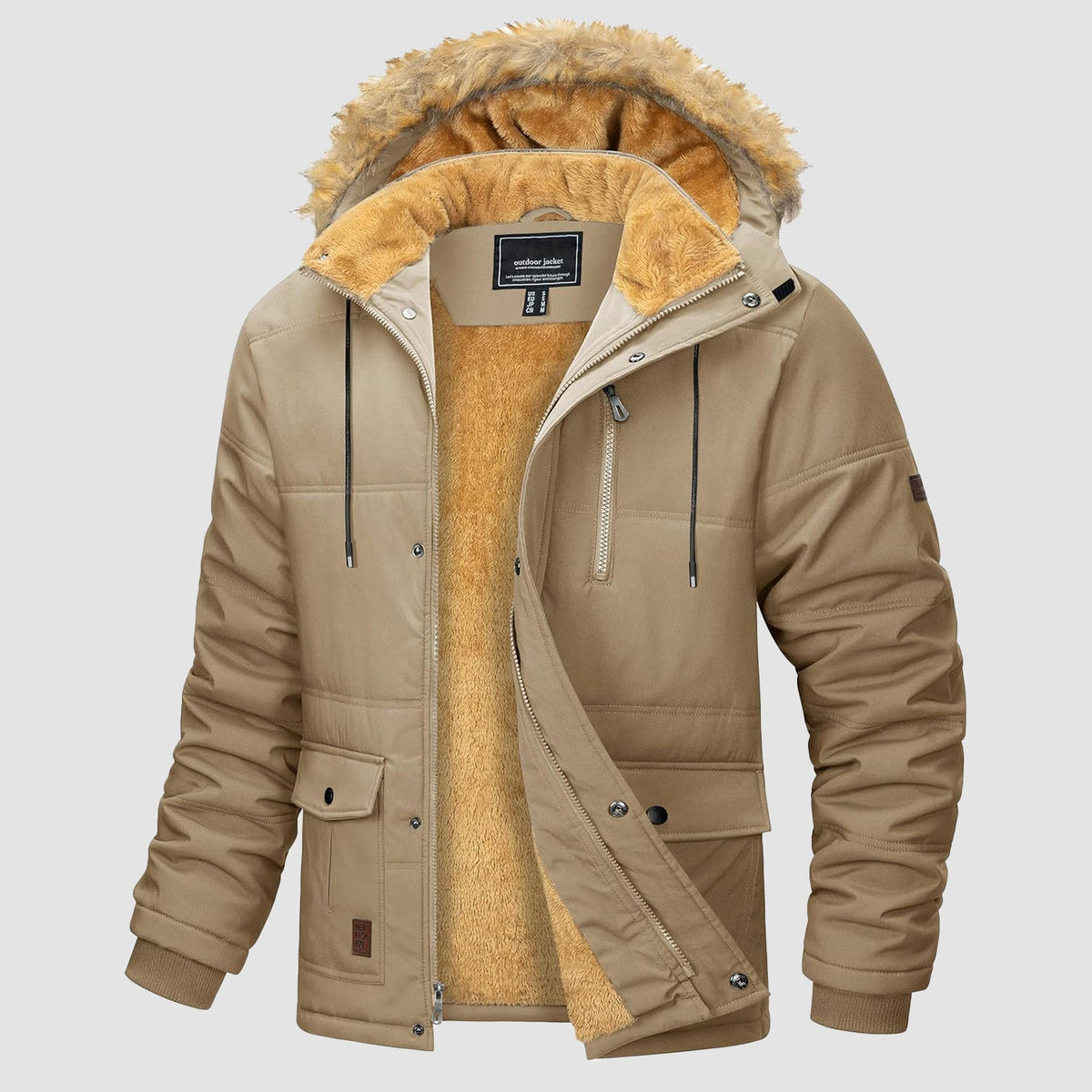 Men's Fleece-Lined Parka Jacket Warm Puffer Black