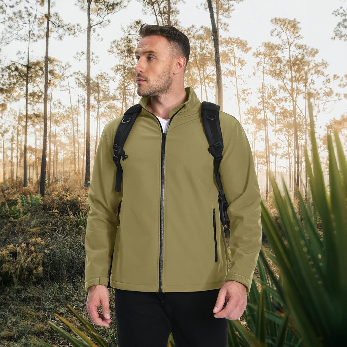 Men's Softshell Jacket Waterproof Fleece Lined Black