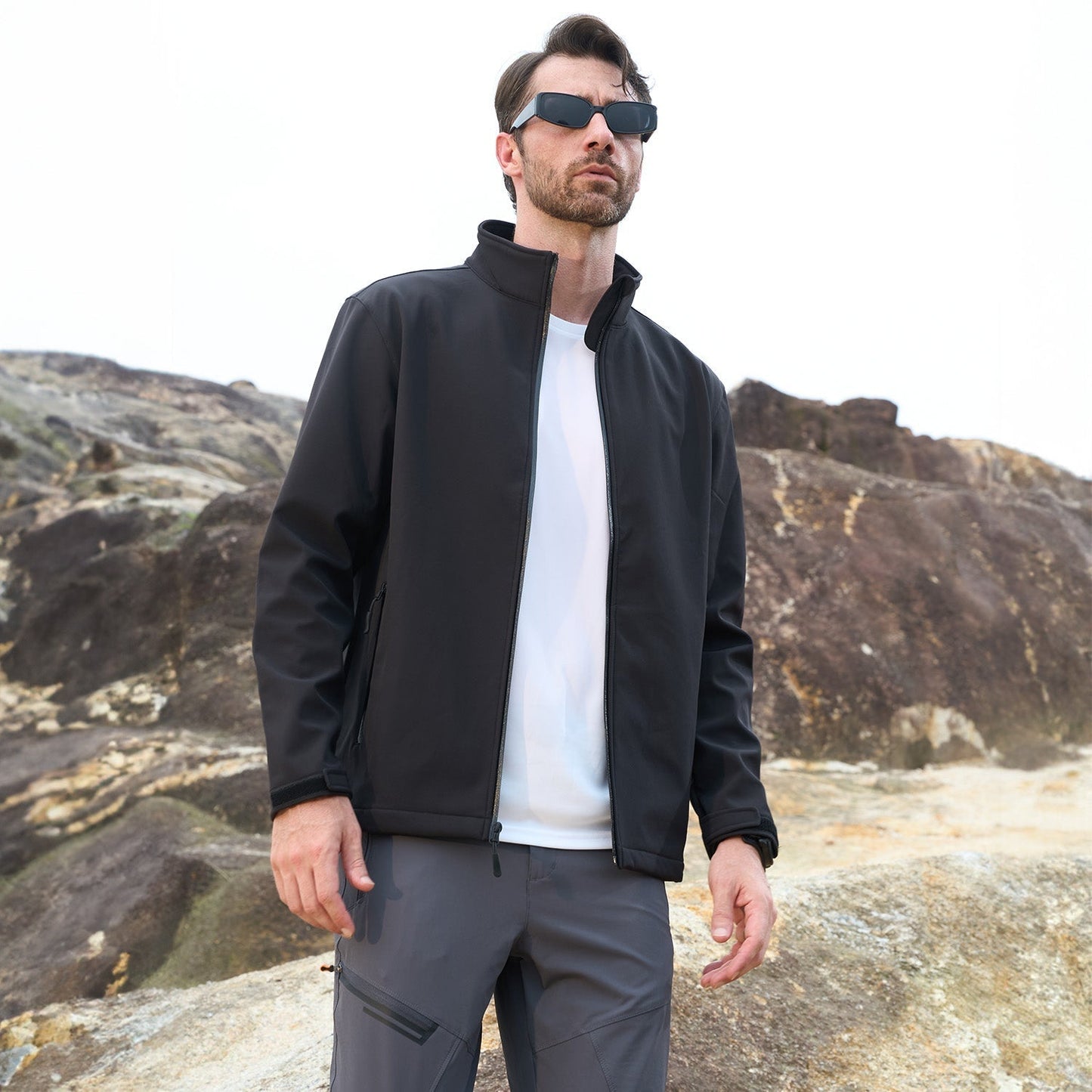 Men's Softshell Jacket Waterproof Fleece Lined Black