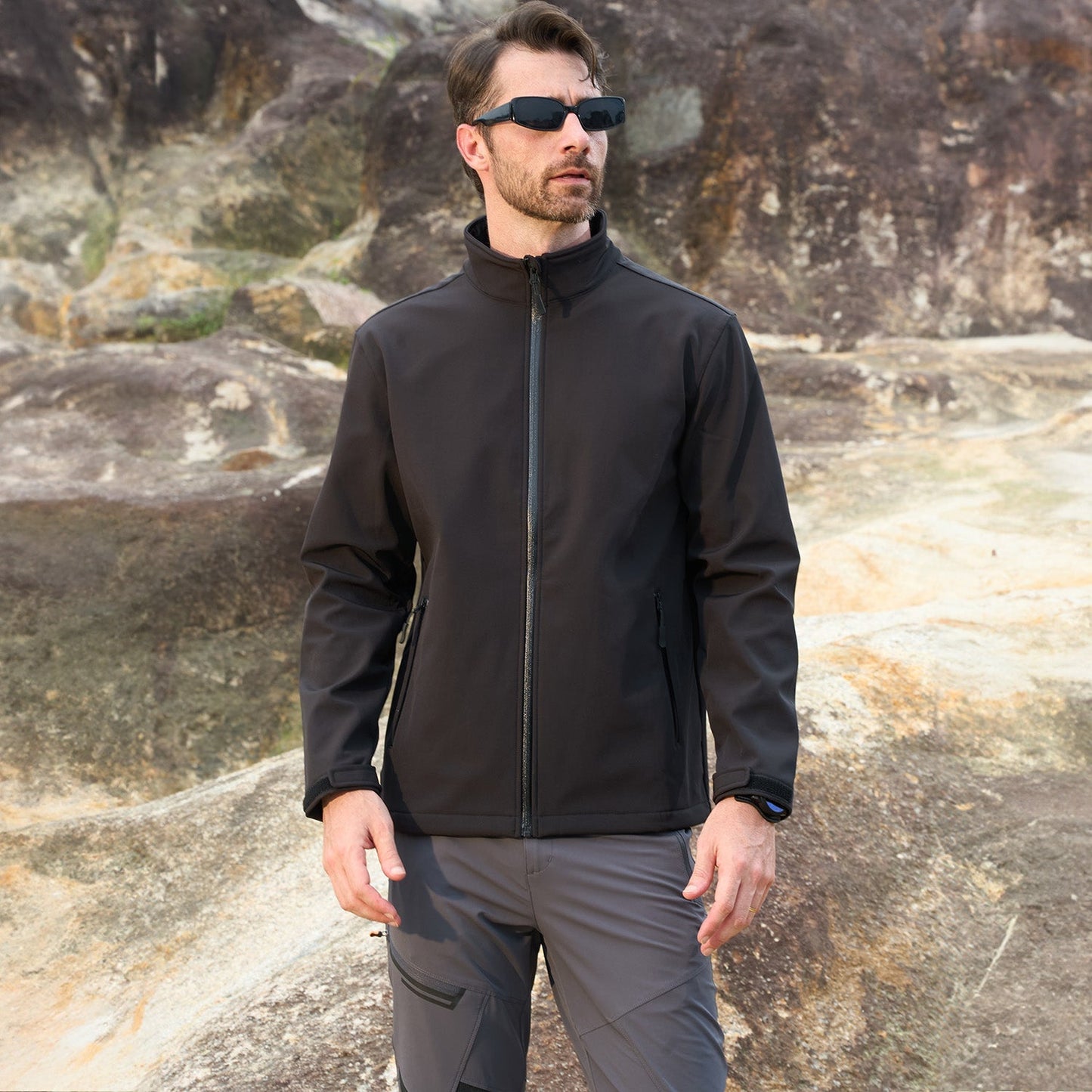 Men's Softshell Jacket Waterproof Fleece Lined Black
