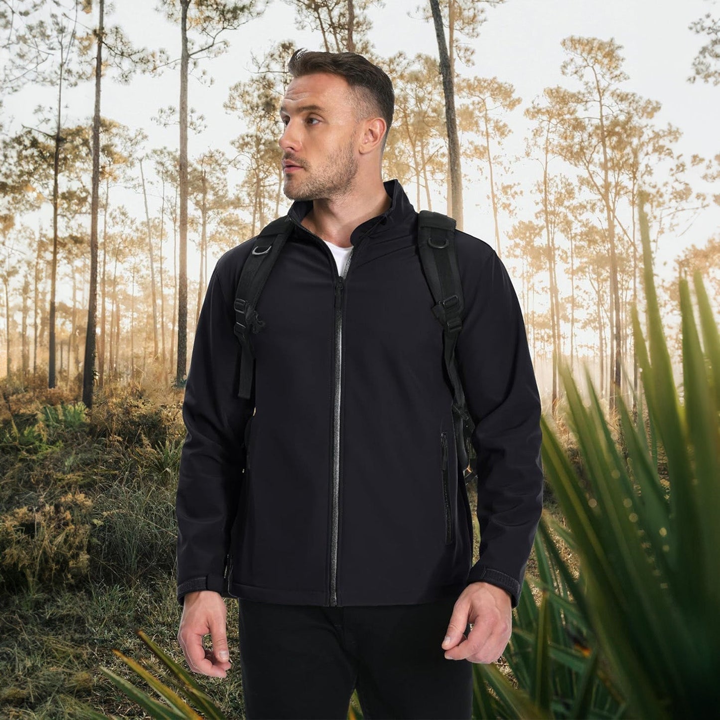 Men's Softshell Jacket Waterproof Fleece Lined Black