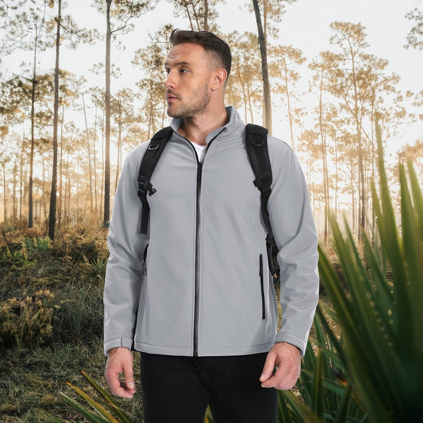 Men's Softshell Jacket Waterproof Fleece Lined Black