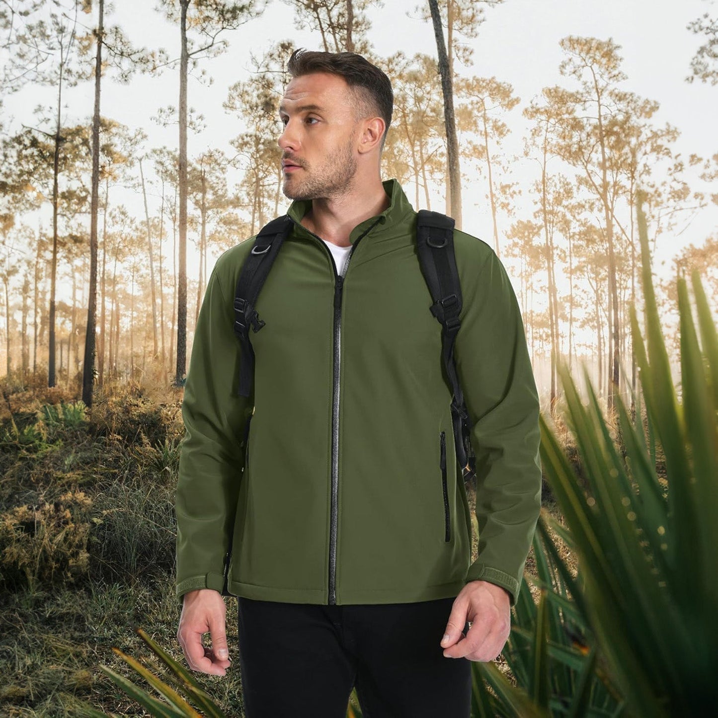Men's Softshell Jacket Waterproof Fleece Lined Black