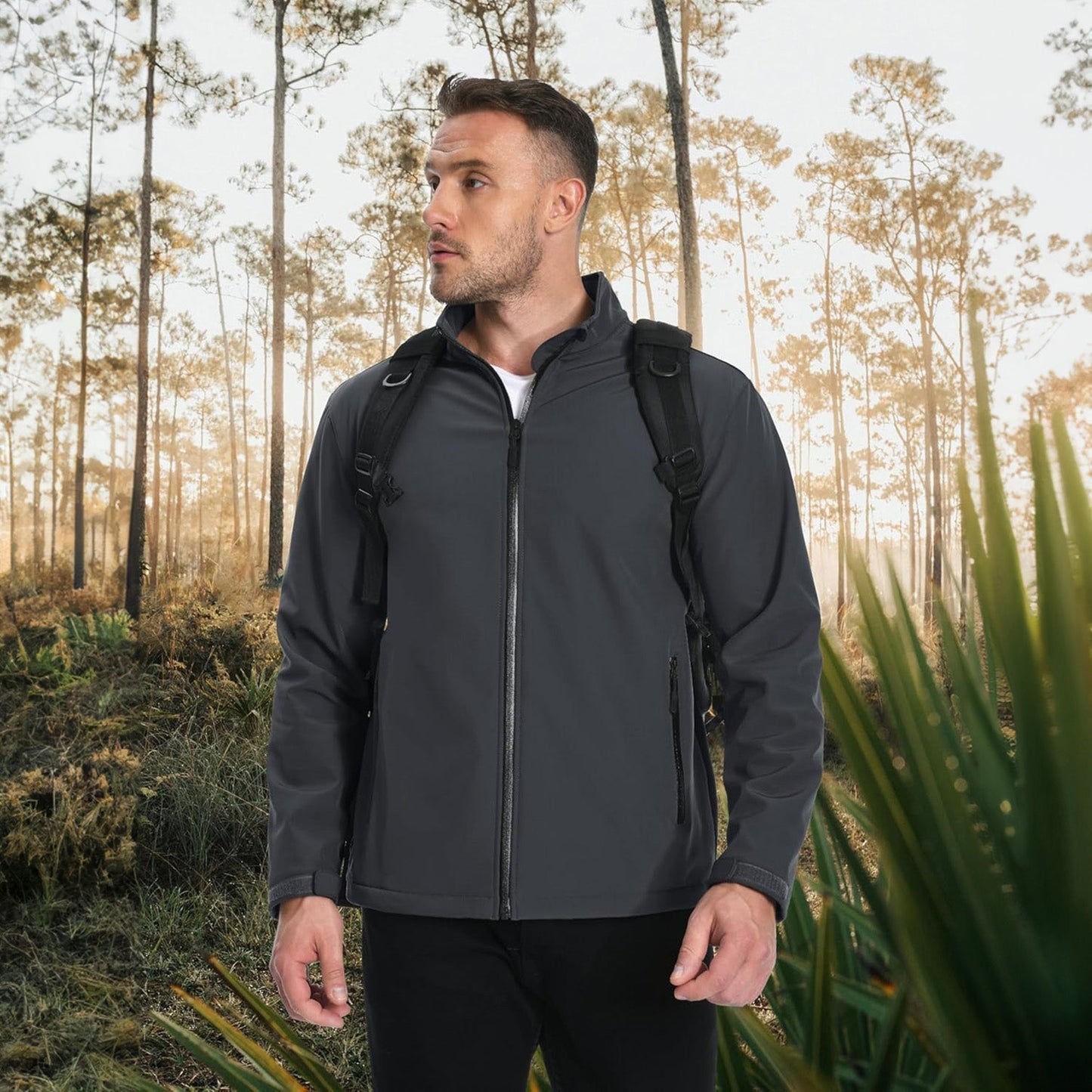 Men's Softshell Jacket Waterproof Fleece Lined Black