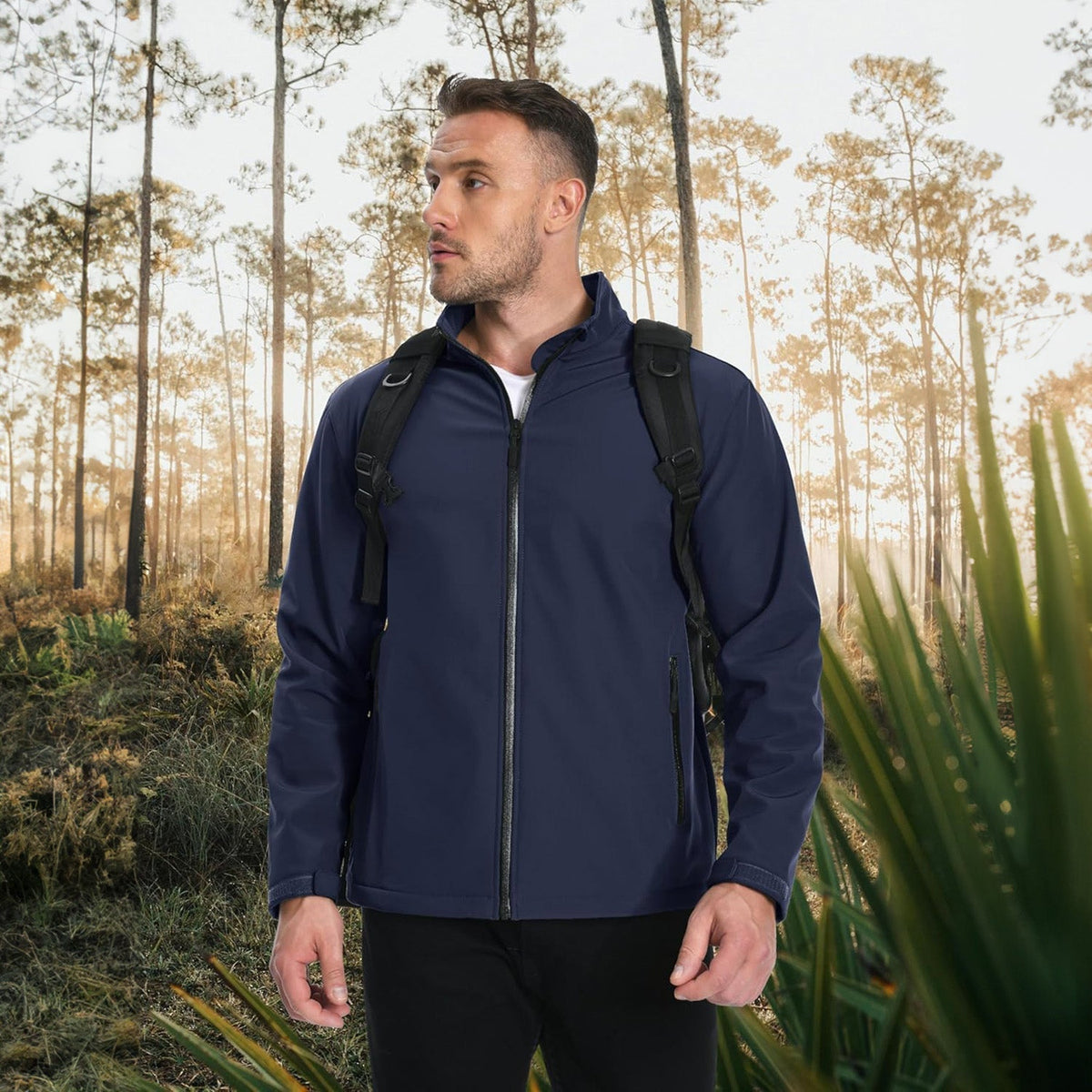 Men's Softshell Jacket Waterproof Fleece Lined Black