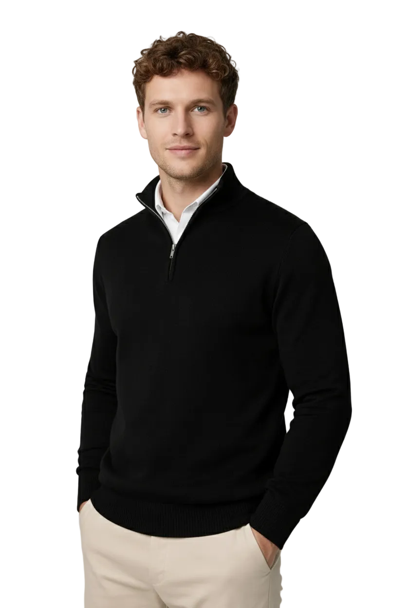 Men's High Neck Knit Sweater Half Zip - VibreMode