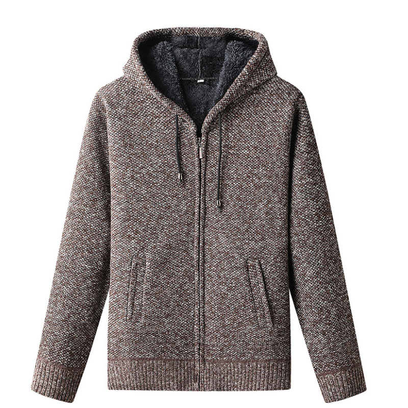 Men's Knitted Zip-Up Hoodie Cardigan Soft Lined Grey - VibreMode