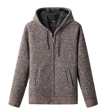 Men's Knitted Zip-Up Hoodie Cardigan Soft Lined Grey - VibreMode