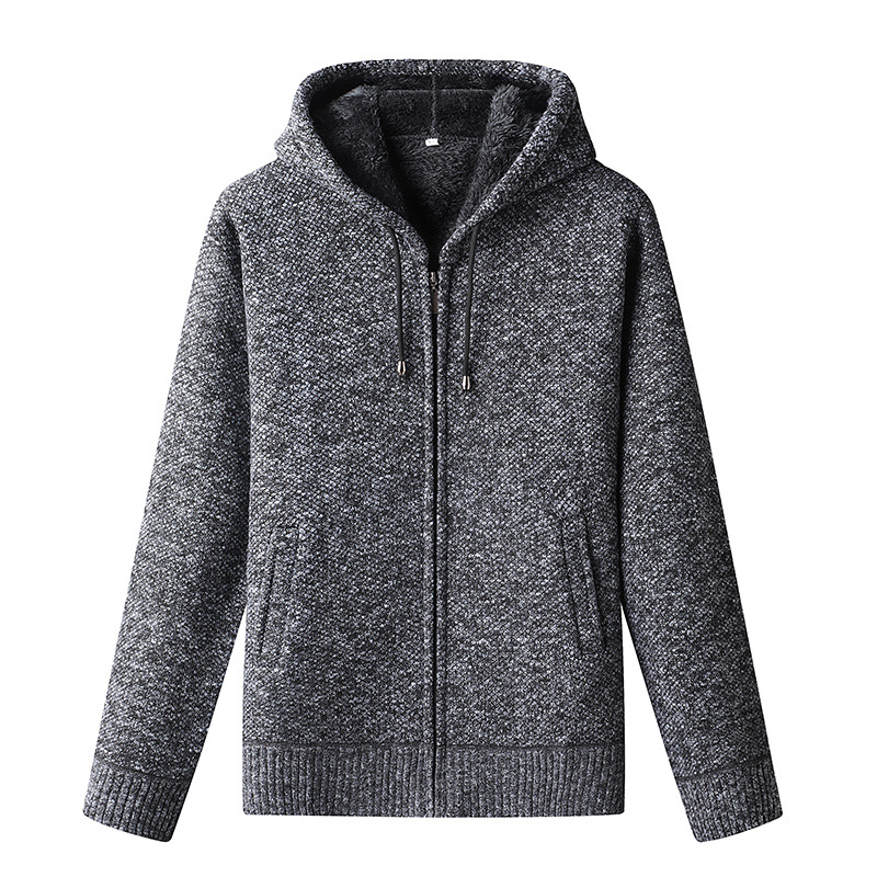 Men's Knitted Zip-Up Hoodie Cardigan Soft Lined Grey