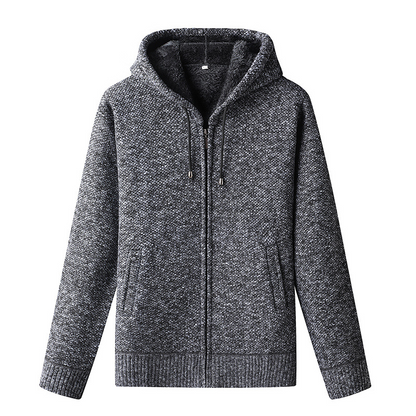 Men's Knitted Zip-Up Hoodie Cardigan Soft Lined Grey