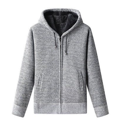 Men's Knitted Zip-Up Hoodie Cardigan Soft Lined Grey