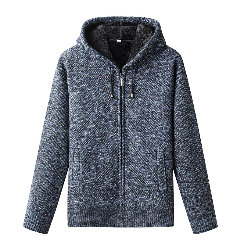 Men's Knitted Zip-Up Hoodie Cardigan Soft Lined Grey