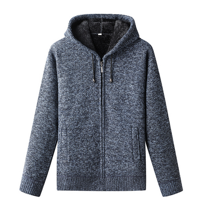 Men's Knitted Zip-Up Hoodie Cardigan Soft Lined Grey