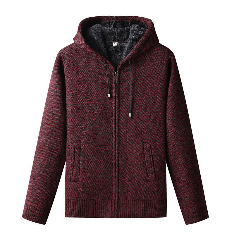 Men's Knitted Zip-Up Hoodie Cardigan Soft Lined Grey