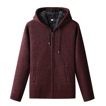Men's Knitted Zip-Up Hoodie Cardigan Soft Lined Grey