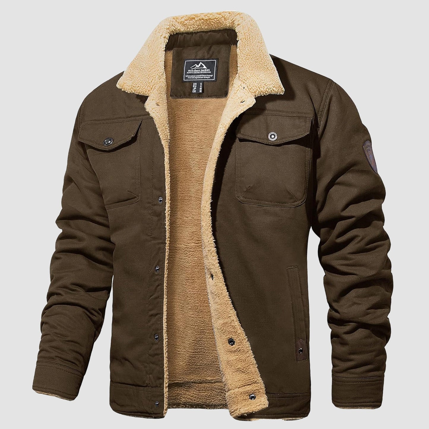Men's Sherpa Lined Jacket Multiple Pockets Warm Brown