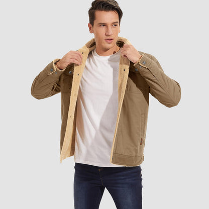 Men's Sherpa Lined Jacket Multiple Pockets Warm Brown