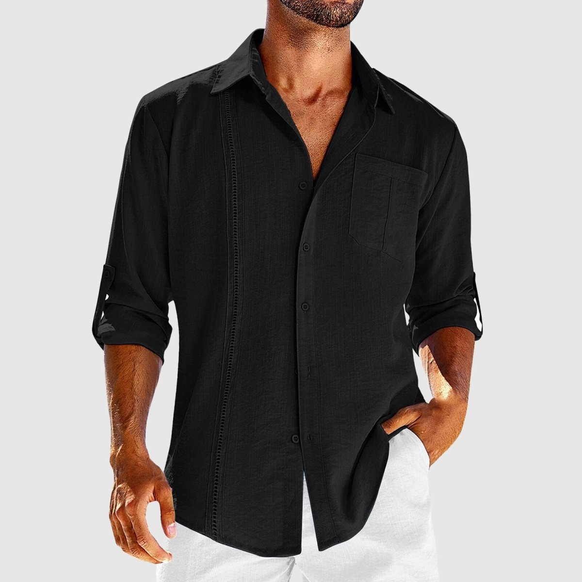 mens-linen-button-front-shirt-with-roll-tab-sleeves-and-embroidered-panel-2