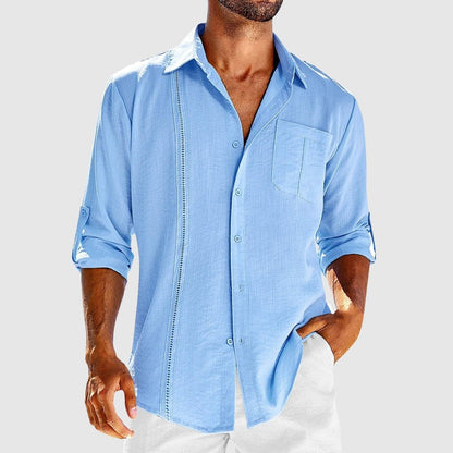 mens-linen-button-front-shirt-with-roll-tab-sleeves-and-embroidered-panel-4