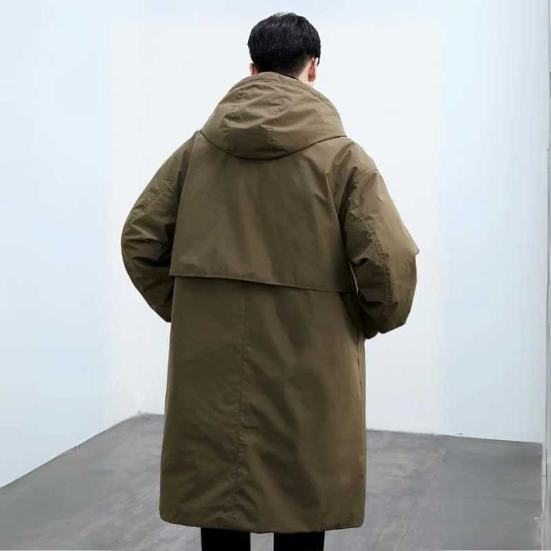 Men's Waterproof Puffer Trench Coat With Hood Black