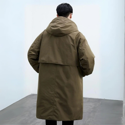 Men's Waterproof Puffer Trench Coat With Hood Black