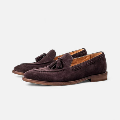 Men's Nubuck Tassel Loafers Round Toe - VibreMode