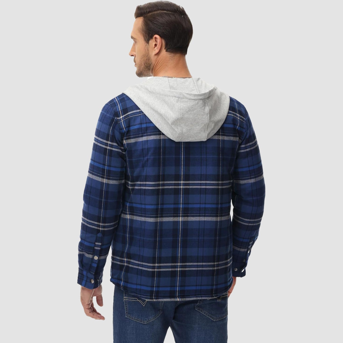 Men's Quilted Flannel Jacket With Hood Warm