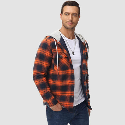 Men's Quilted Flannel Jacket With Hood Warm