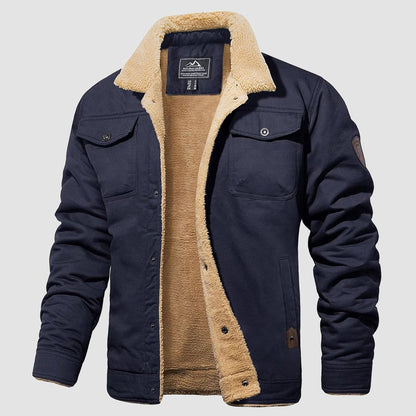 Men's Sherpa Lined Jacket Multiple Pockets Warm Brown