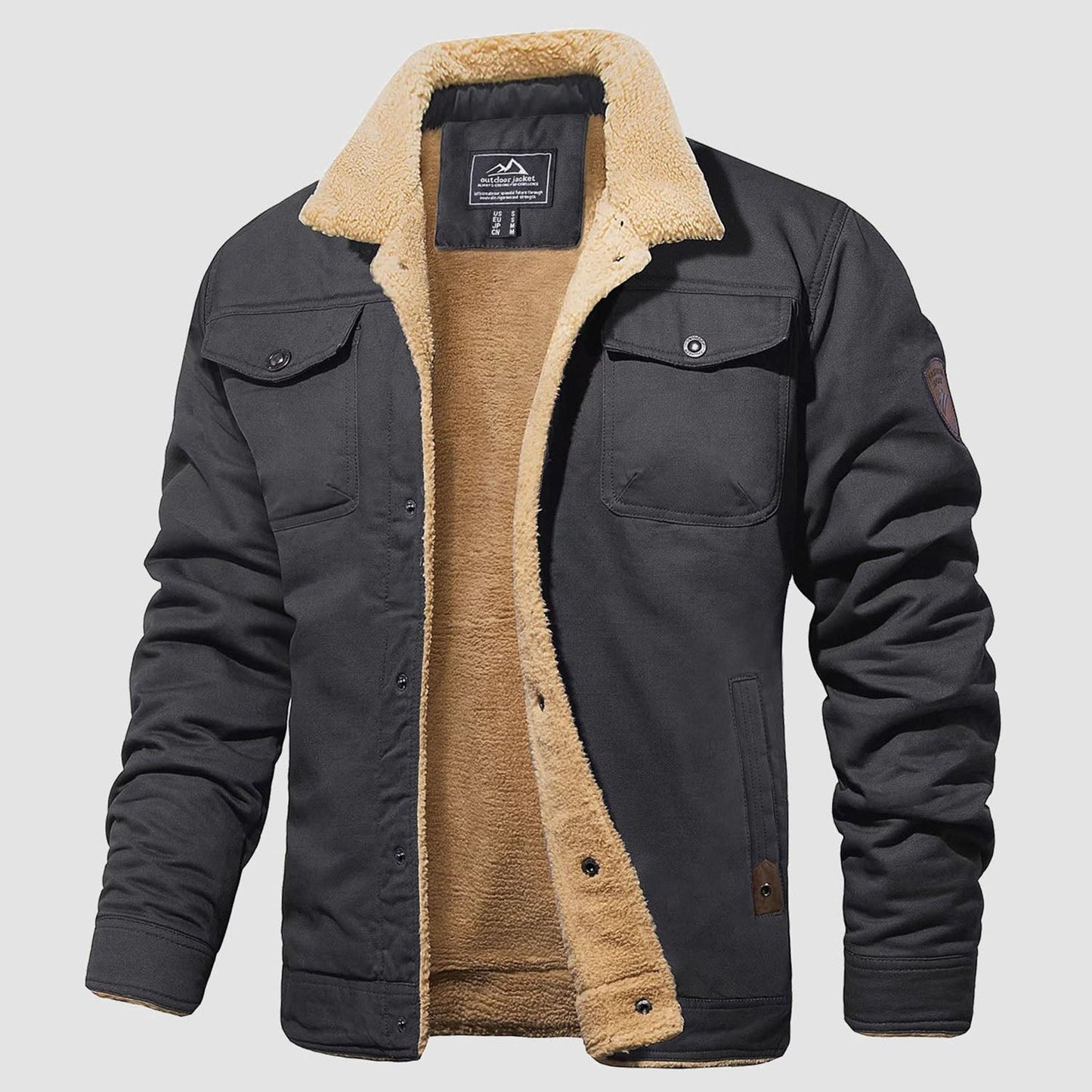 Men's Sherpa Lined Jacket Multiple Pockets Warm Brown