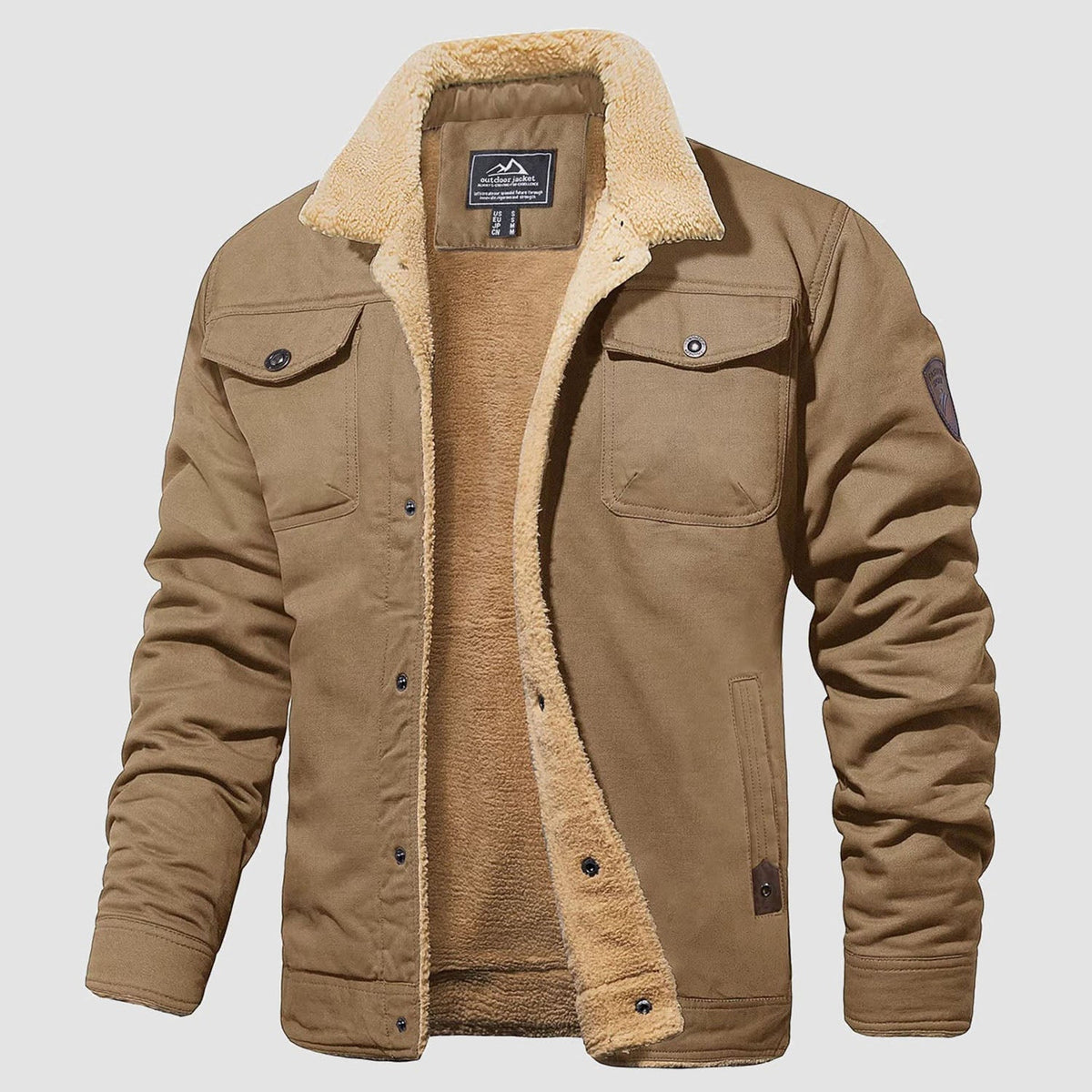Men's Sherpa Lined Jacket Multiple Pockets Warm Brown - VibreMode