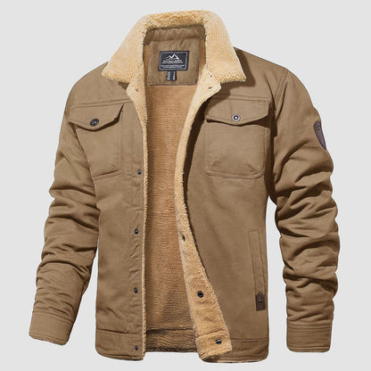 Men's Sherpa Lined Jacket Multiple Pockets Warm Brown - VibreMode
