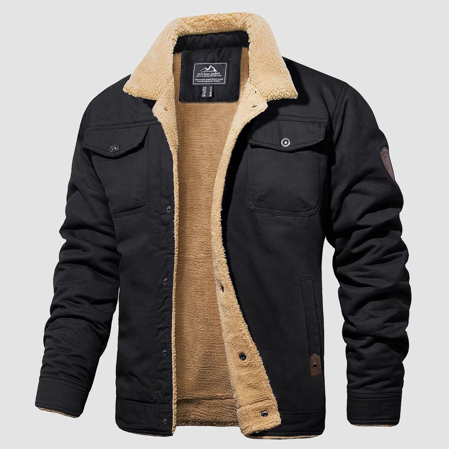 Men's Sherpa Lined Jacket Multiple Pockets Warm Brown