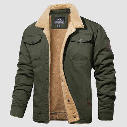 Men's Sherpa Lined Jacket Multiple Pockets Warm Brown