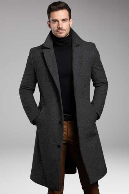 Men's Mid Length Coat Notch Lapel Button Front