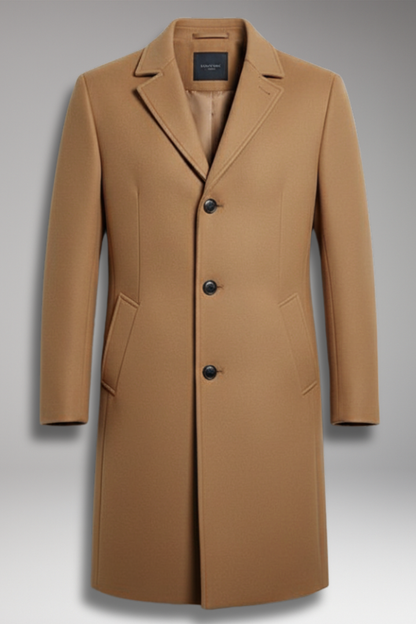 Men's Mid Length Coat Notch Lapel Button Front - VibreMode