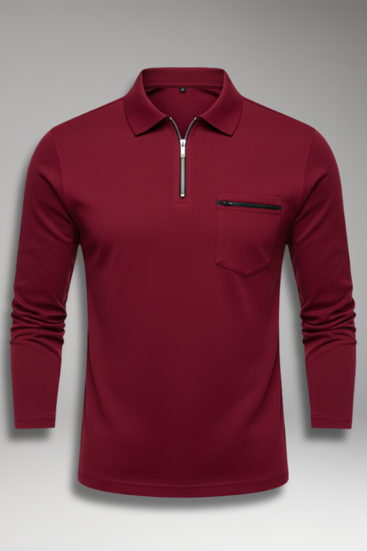 Men's Polo Shirt Long Sleeve Zip Pocket - VibreMode