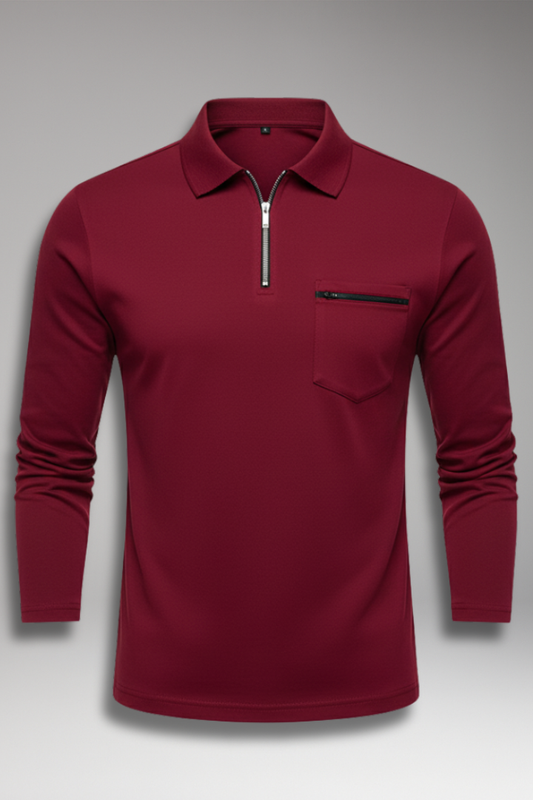 Men's Polo Shirt Long Sleeve Zip Pocket - VibreMode