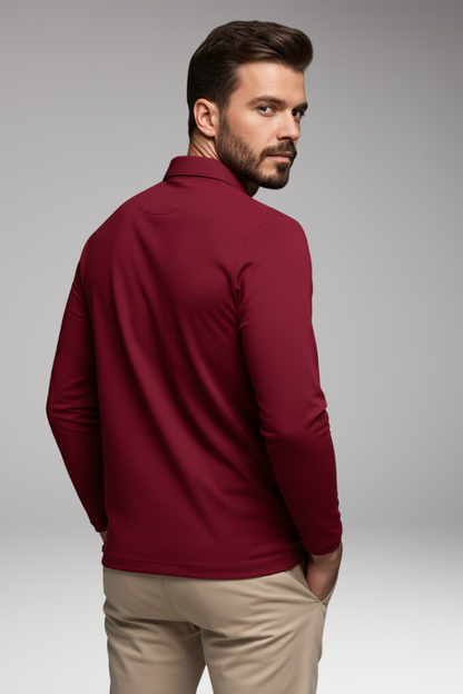 Men's Polo Shirt Long Sleeve Zip Pocket