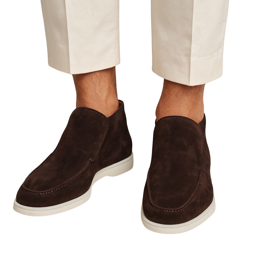Men's Suede Slip-On Loafers Rounded Toe Brown - VibreMode