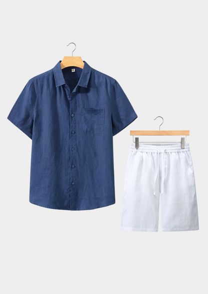 Men's Linen Shirt And Shorts Set - VibreMode