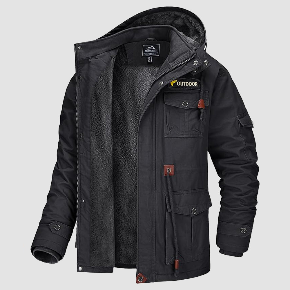 Men's Winter Parka Jacket Fleece Lined Waterproof Black