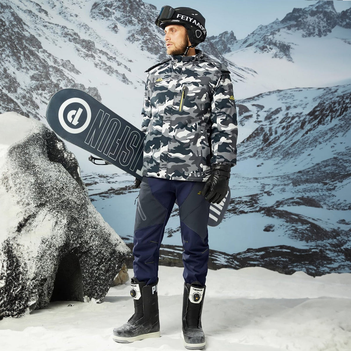 Men's Insulated Snow Pants Waterproof Fleece-Lined Black