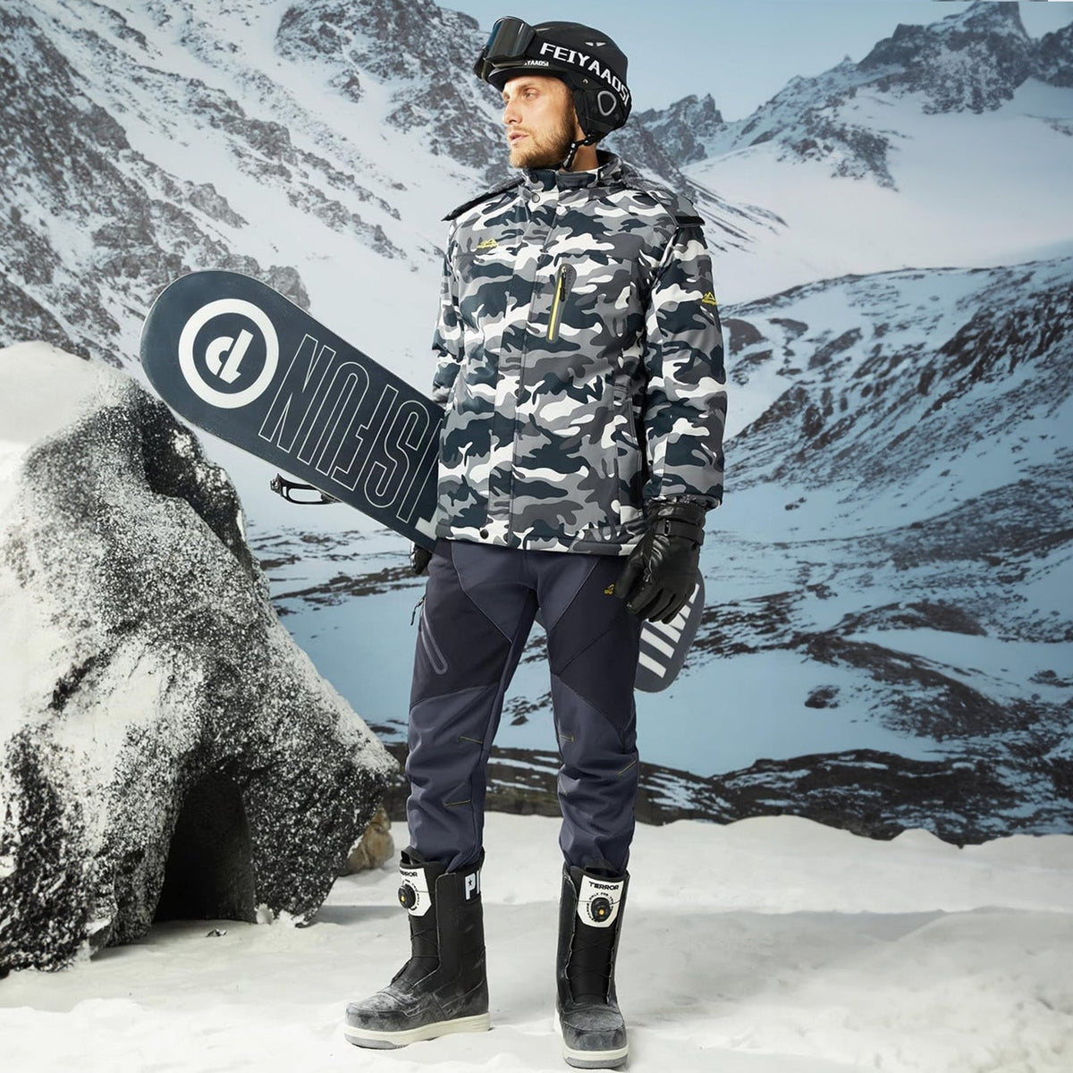 Men's Insulated Snow Pants Waterproof Fleece-Lined Black
