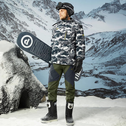 Men's Insulated Snow Pants Waterproof Fleece-Lined Black