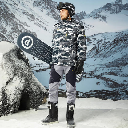 Men's Insulated Snow Pants Waterproof Fleece-Lined Black